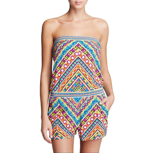 Trina Turk Womens Peruvian Stripe Romper Swim Cover-up - Picture 1 of 13